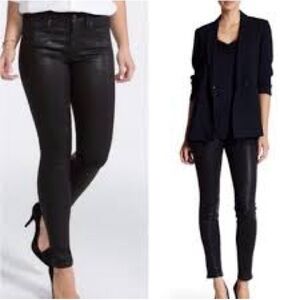NEW Spanx $178 Skinny Jeans Black Lacquer Wax Coated 29 Shaping Contouring pants